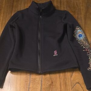 Girl's Ice Link Black Jacket with Sparkle Peacock Design